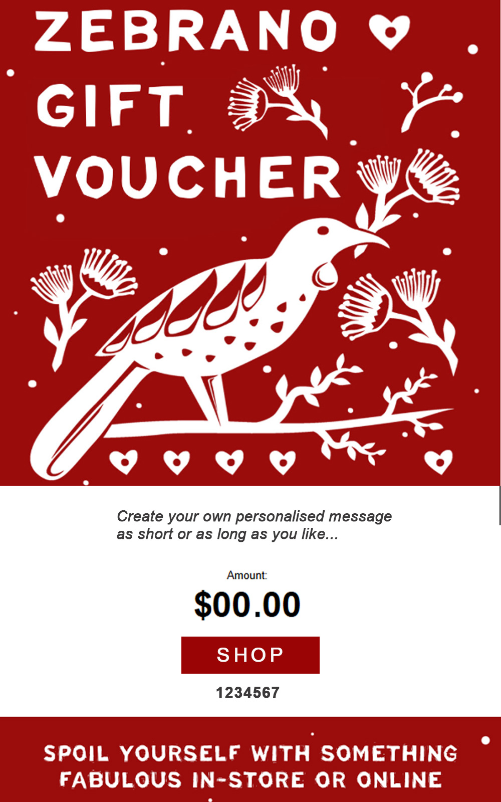 Zebrano digital gift voucher.